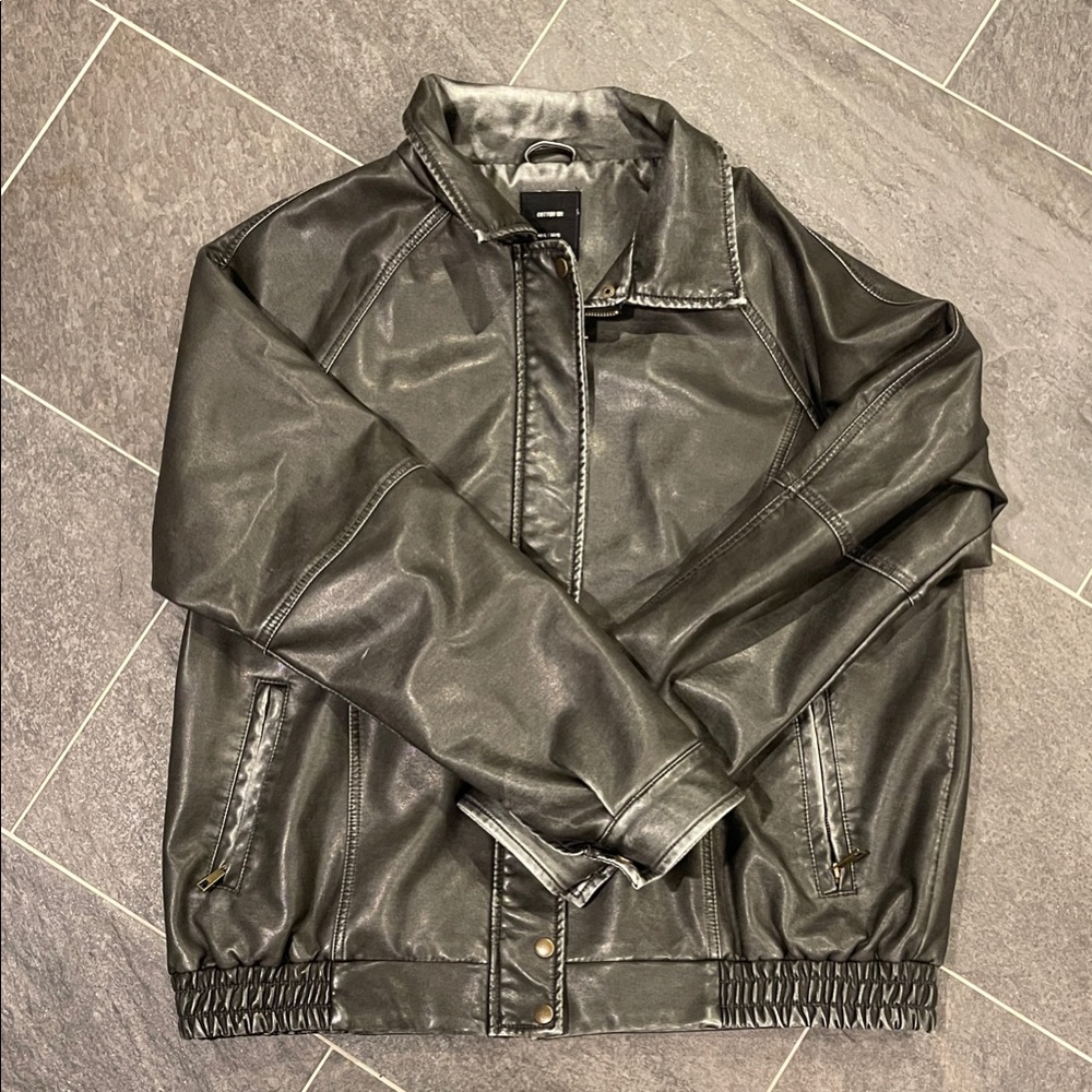 Cotton On Women's Black Pleather Bomber Jacket